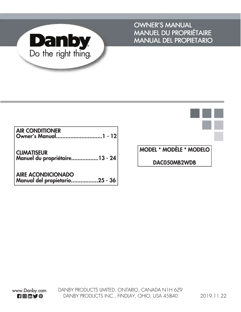 Page 1 de la notice Manuel utilisateur Danby DAC050MB2WDB