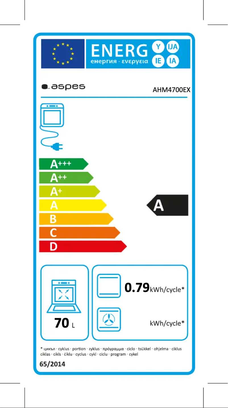 Page 1 of the manual Energy Label Aspes AHM4700EX
