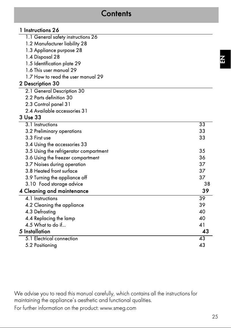 Page 1 de la notice Manuel utilisateur Smeg FAB28RG1