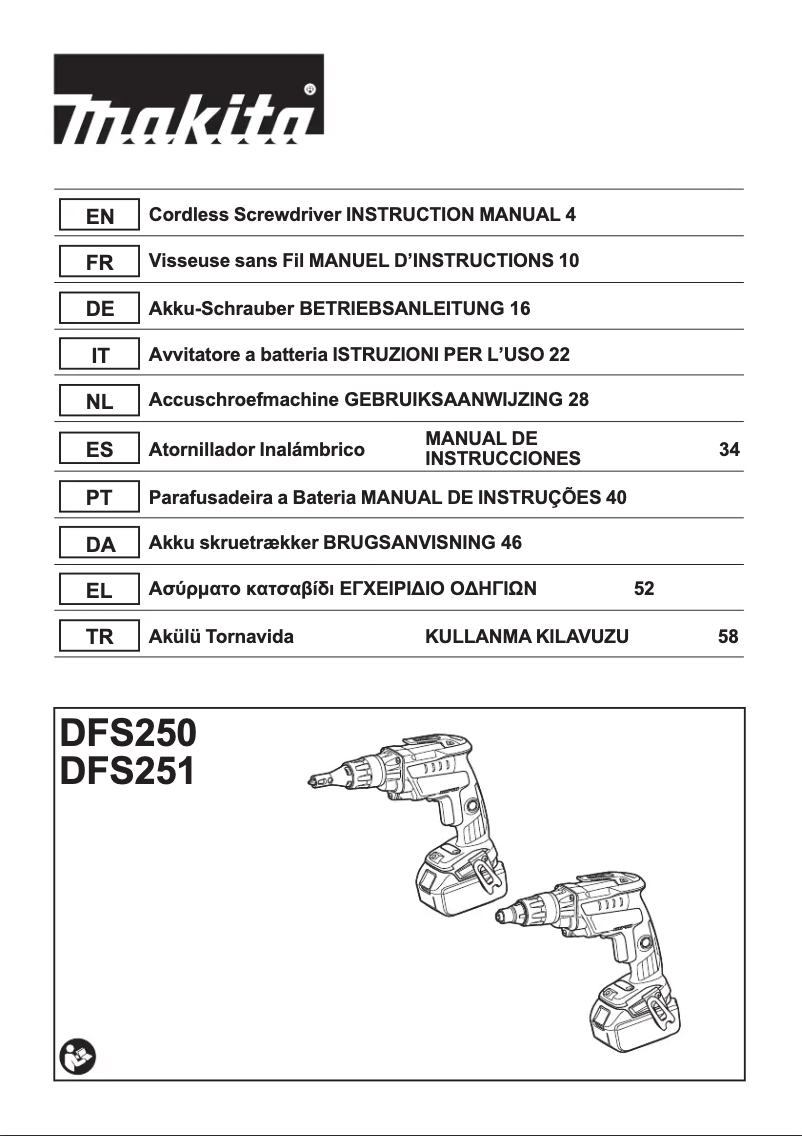 Page 1 de la notice Manuel utilisateur Makita DFS251Z
