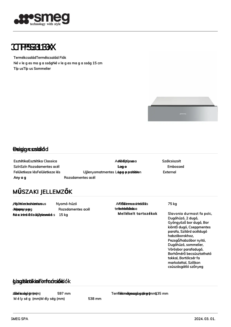 Page 1 de la notice Fiche technique Smeg CTPS313X