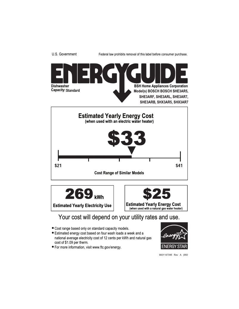 Página 1 del manual Etiqueta energética Bosch Ascenta SHE3AR75UC