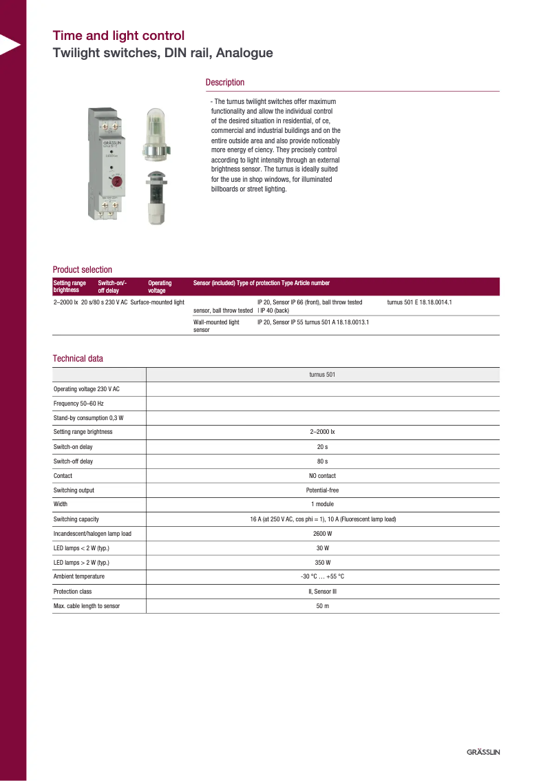 Page 1 de la notice Fiche technique Grässlin turnus 501 A