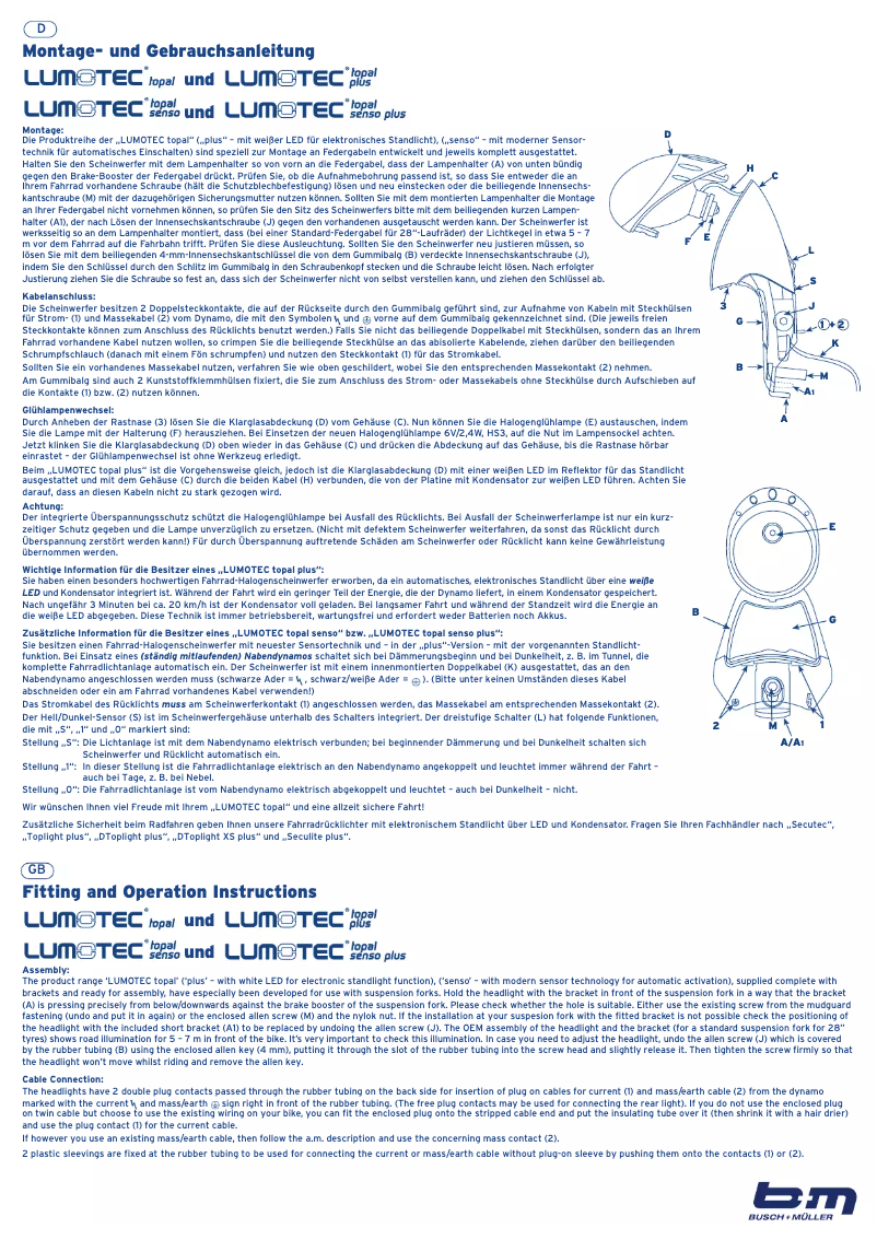Page 1 de la notice Manuel utilisateur Busch + Müller Lumotec Topal