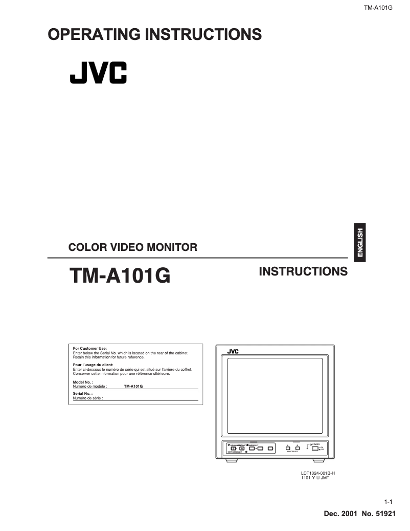 Page n°1 - Manuel utilisateur JVC TM-A101G