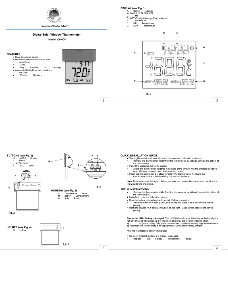 Page 1 de la notice Manuel utilisateur La Crosse Technology 306-605