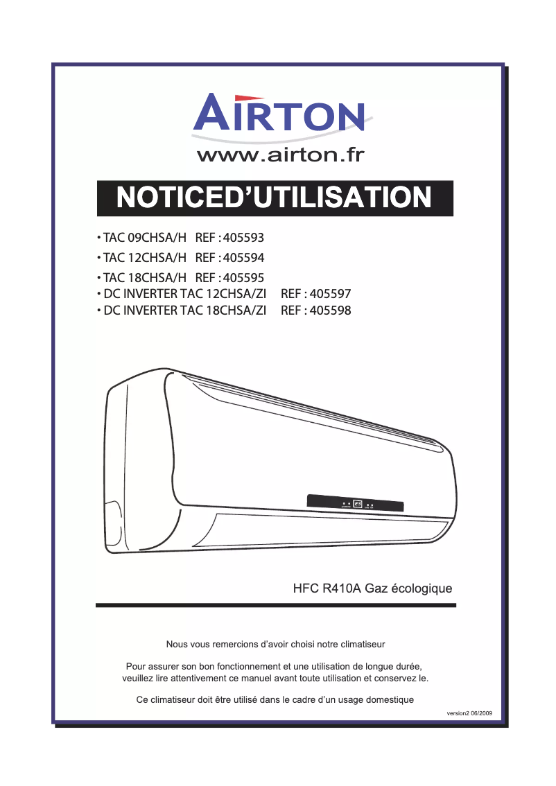 Image de la première page du manuel de l'appareil TAC 12 CHSA/H