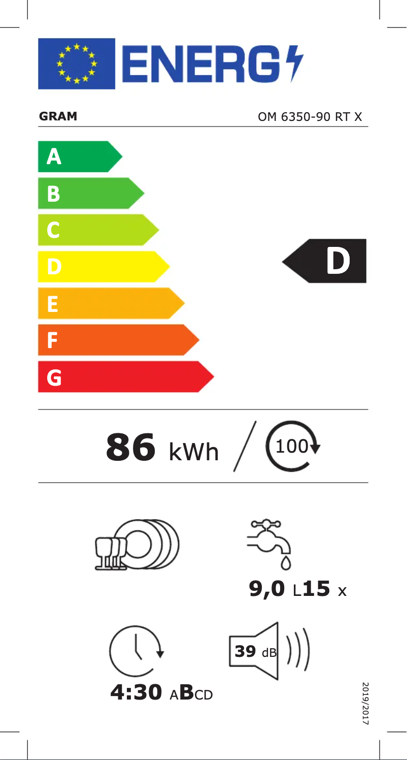 Page 1 de la notice Label énergétique Gram OM 6350-90 RT X