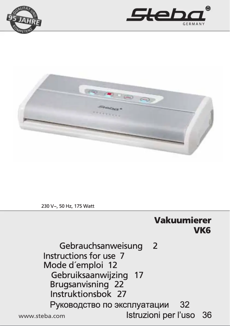 Page 1 de la notice Manuel utilisateur Steba VK 6