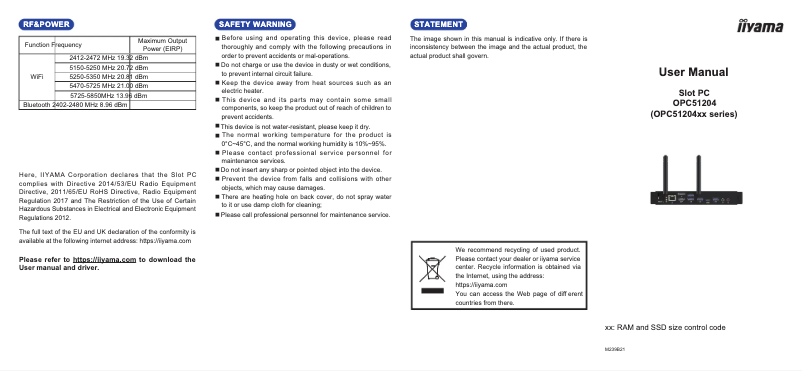 Página 1 del manual Manual de usuario Iiyama OPC51204