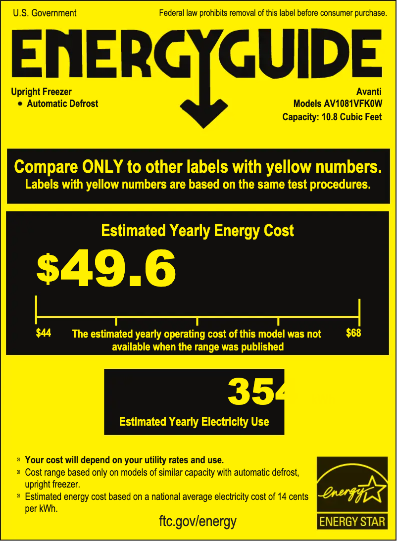 Page 1 de la notice Label énergétique Avanti AV1081VFK0W