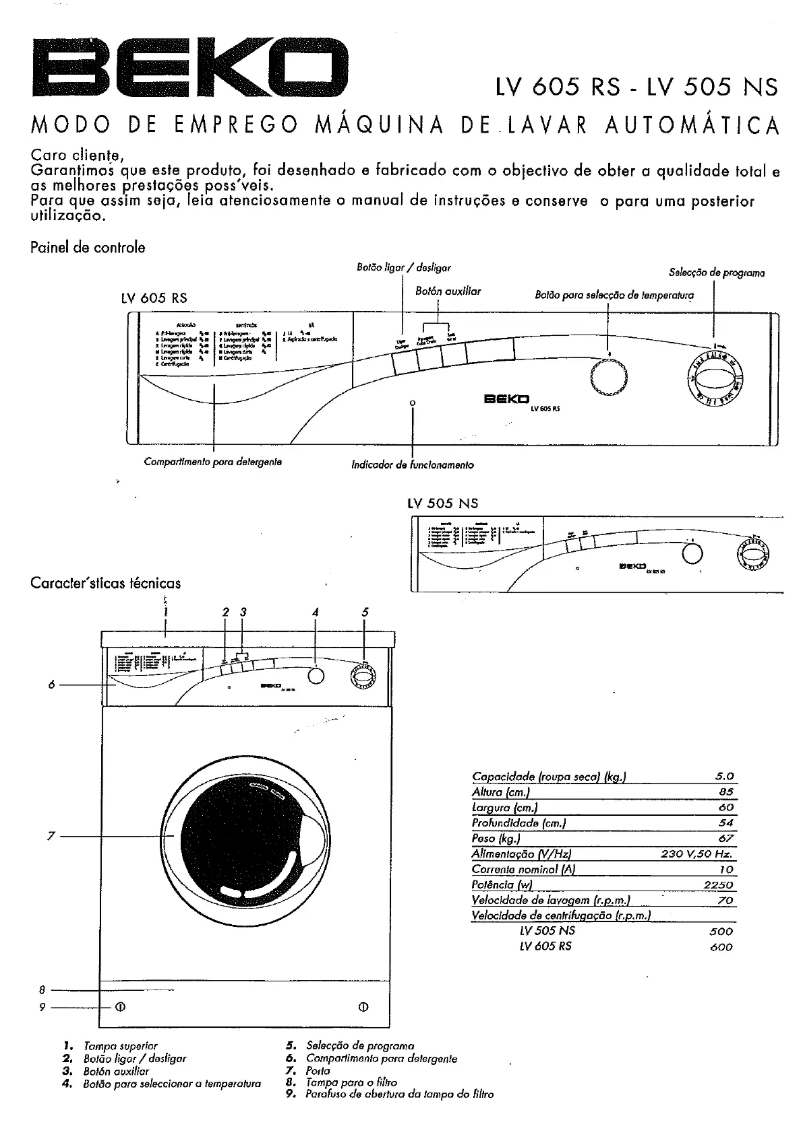 Page 1 de la notice Manuel utilisateur Beko LV 505 NS