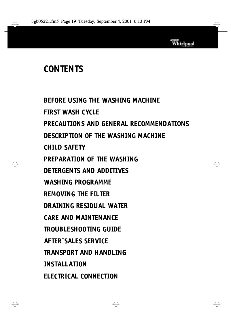 Page 1 de la notice Manuel utilisateur Whirlpool AWM 287