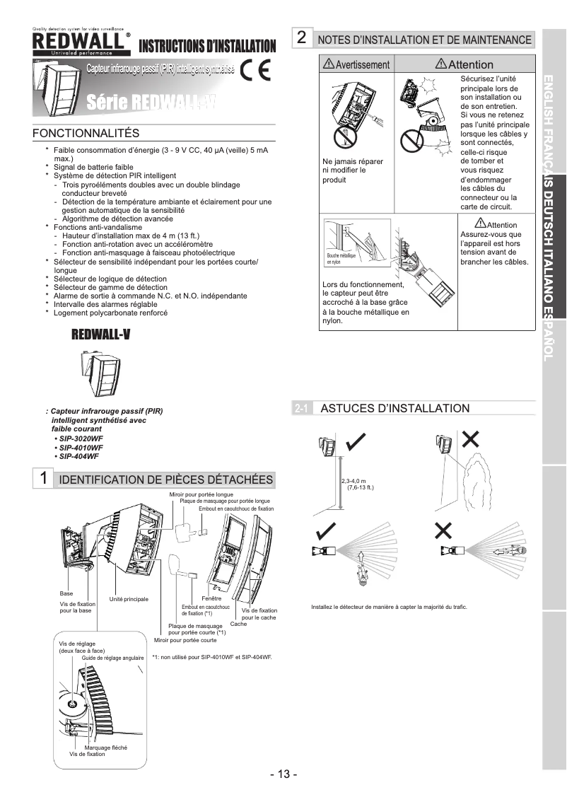 Page n°1 - Manuel utilisateur Optex Redwall SIP-404WF