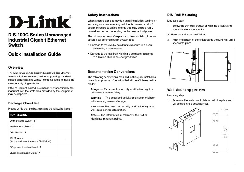 Page 1 de la notice Guide d'installation D-Link DIS-100G-5SW