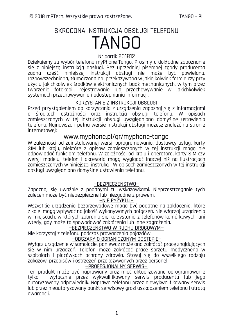 Image de la première page du manuel de l'appareil Tango