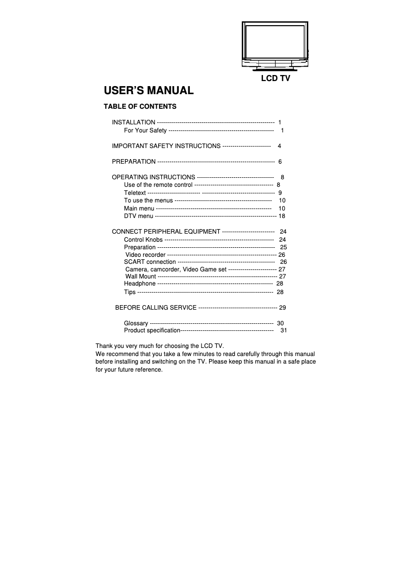 Image de la première page du manuel de l'appareil L32W781