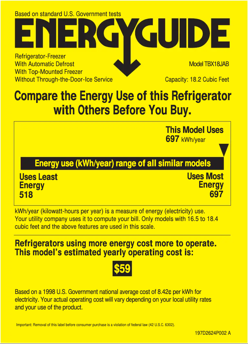 Page n°1 - Label énergétique GE TBX18JABAA