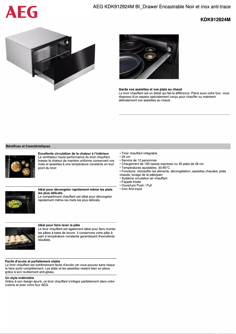 Page 1 de la notice Fiche technique AEG KDK912924M