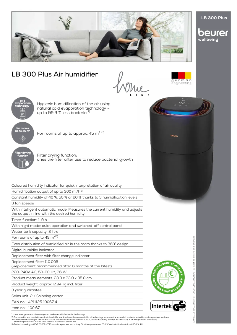 Page 1 de la notice Fiche technique Beurer LB 300 Plus