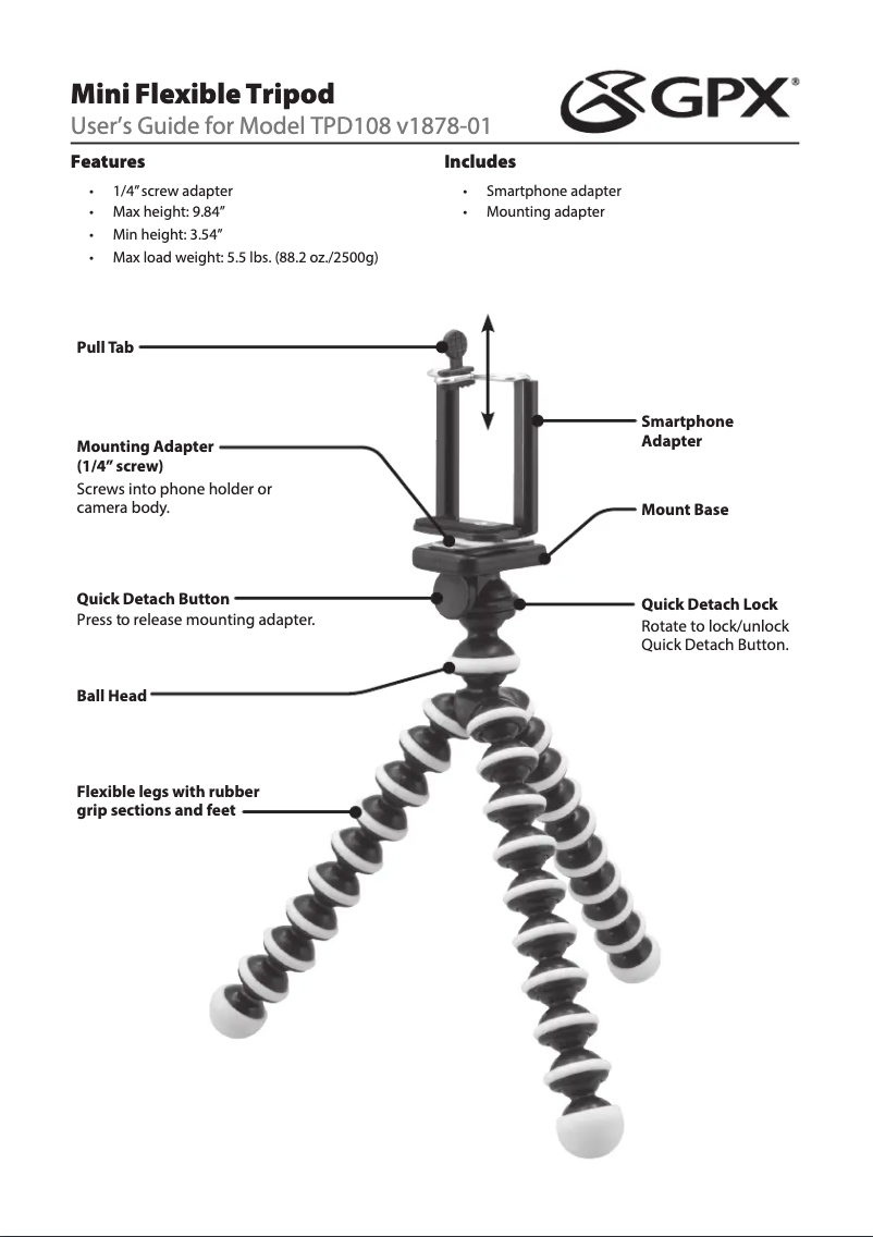 Page n°1 - Manuel utilisateur GPX TPD108