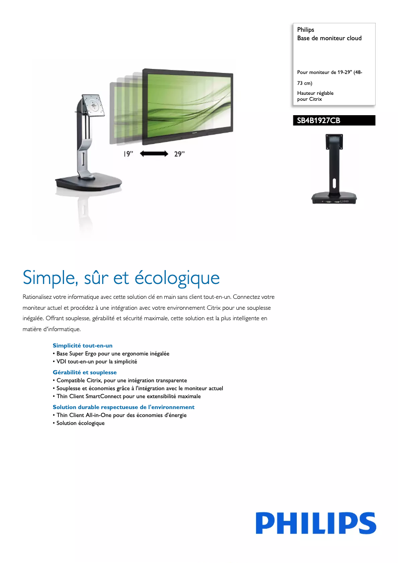 Page 1 de la notice Fiche technique Philips SB4B1927CB