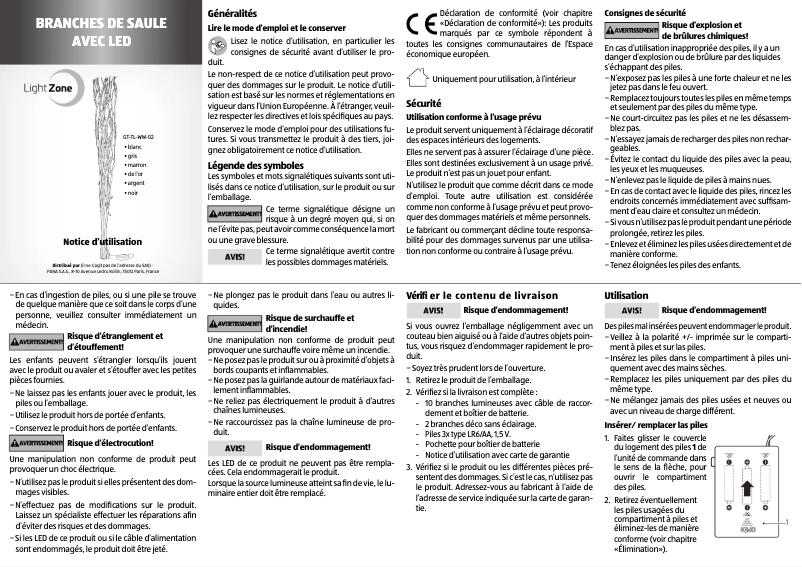 Page 1 de la notice Manuel utilisateur LightZone GT-TL-WW-02