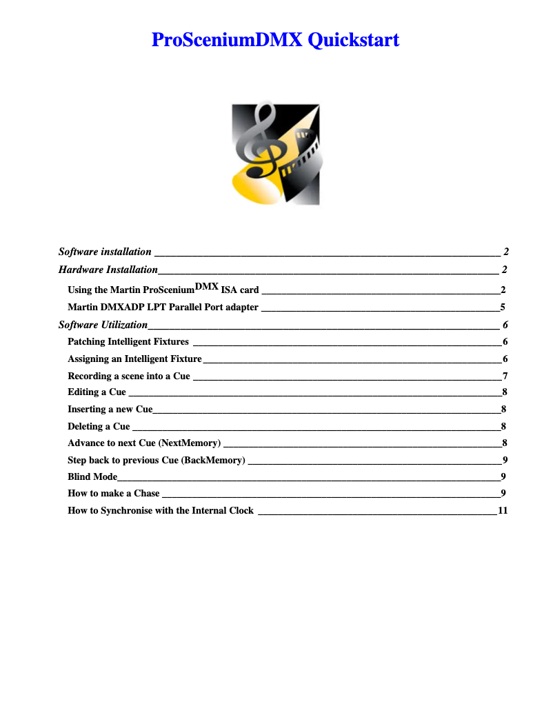Image de la première page du manuel de l'appareil ProScenium DMX
