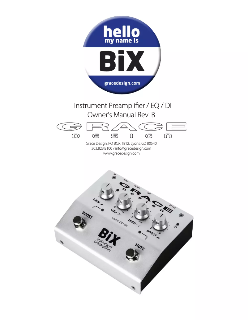 Page n°1 - Manuel utilisateur Grace Design BiX