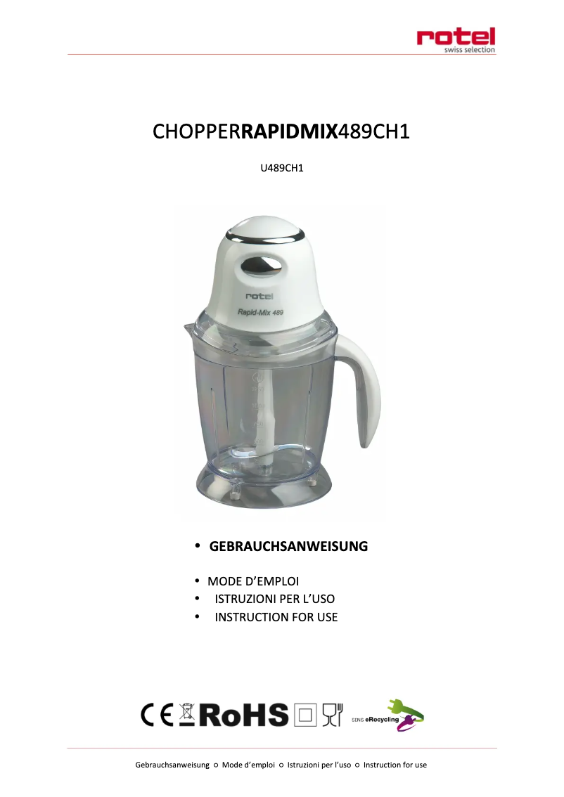 Page 1 de la notice Manuel utilisateur Rotel RapidMix U489CH1