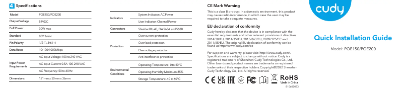 Página 1 del manual Guía de instalación Cudy POE200