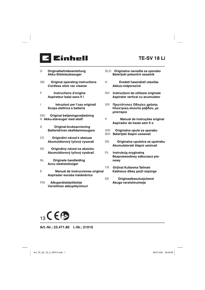 Página 1 del manual Manual de usuario Einhell TE-SV 18 Li
