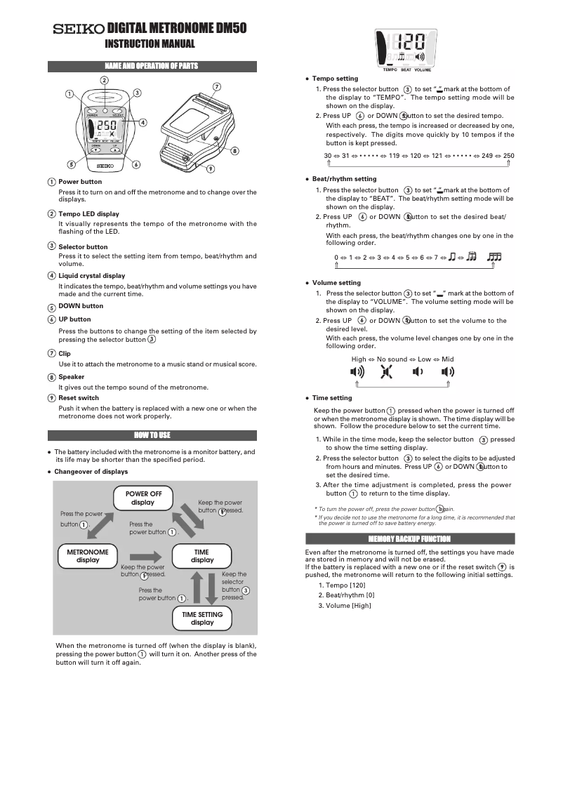 Page 1 de la notice Manuel utilisateur Seiko DM50