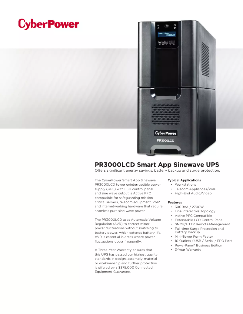 Page n°1 - Fiche technique CyberPower PR3000LCD