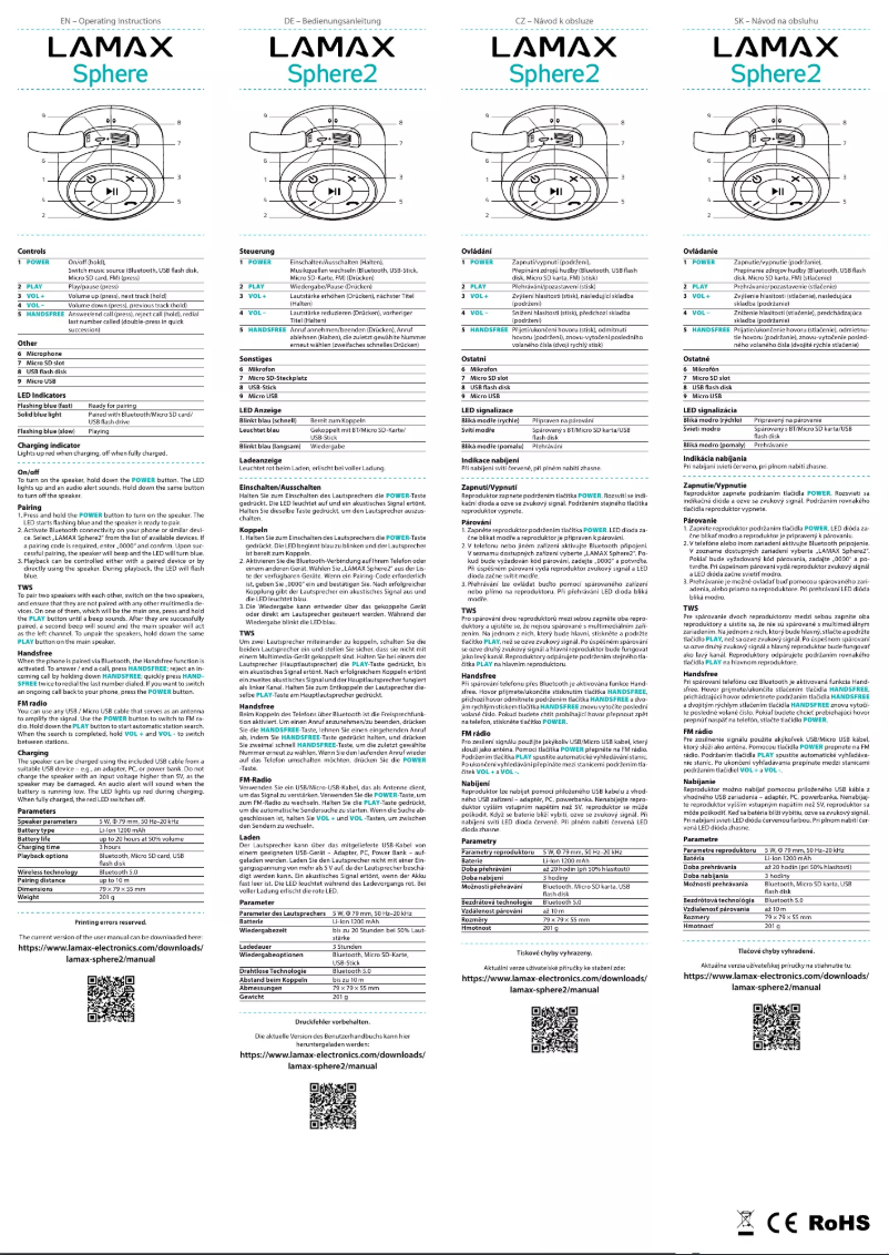 Page 1 de la notice Manuel utilisateur Lamax Sphere2