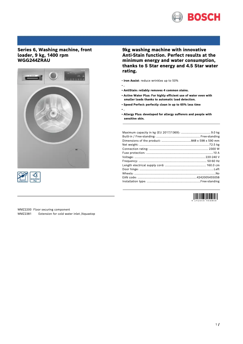 Imagen de la primera página del manual del dispositivo WGG244ZRAU
