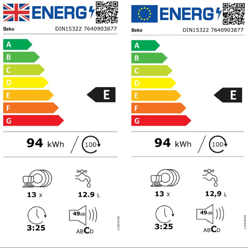 Page 1 de la notice Label énergétique Beko DIN15322