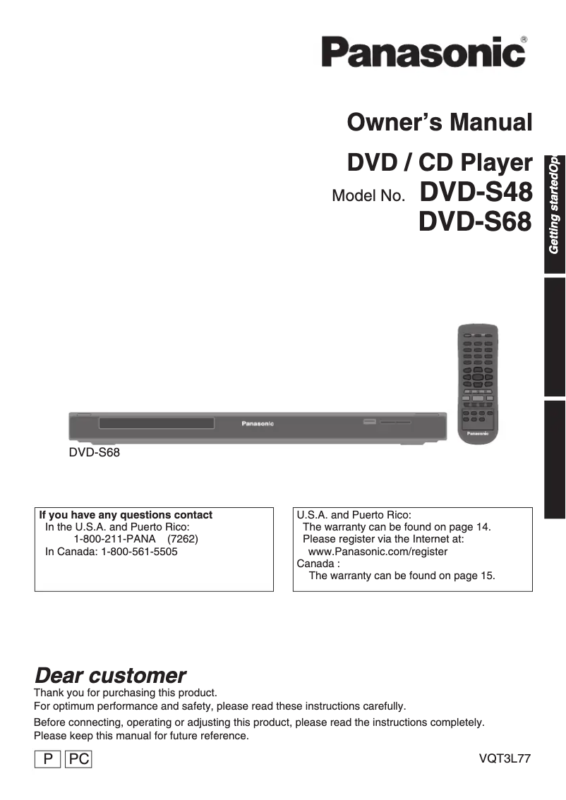Page n°1 - Manuel utilisateur Panasonic DVD-S48