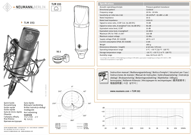 Page n°1 - Guide de démarrage rapide Neumann TLM 193