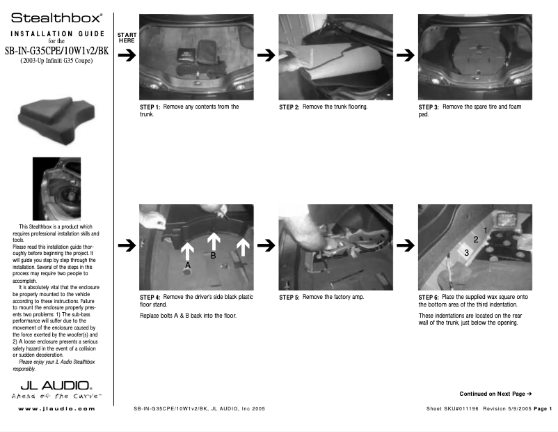 Page n°1 - Manuel utilisateur JL Audio Stealthbox SB-IN-G35CPE/10W1v3