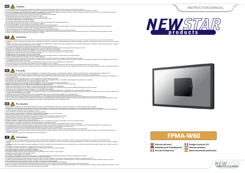 Page 1 de la notice Manuel utilisateur Newstar FPMA-W60