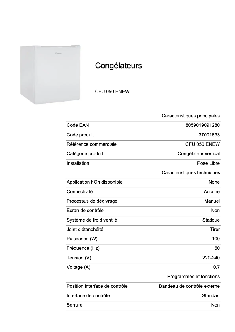 Image de la première page du manuel de l'appareil CFU 050 ENEW