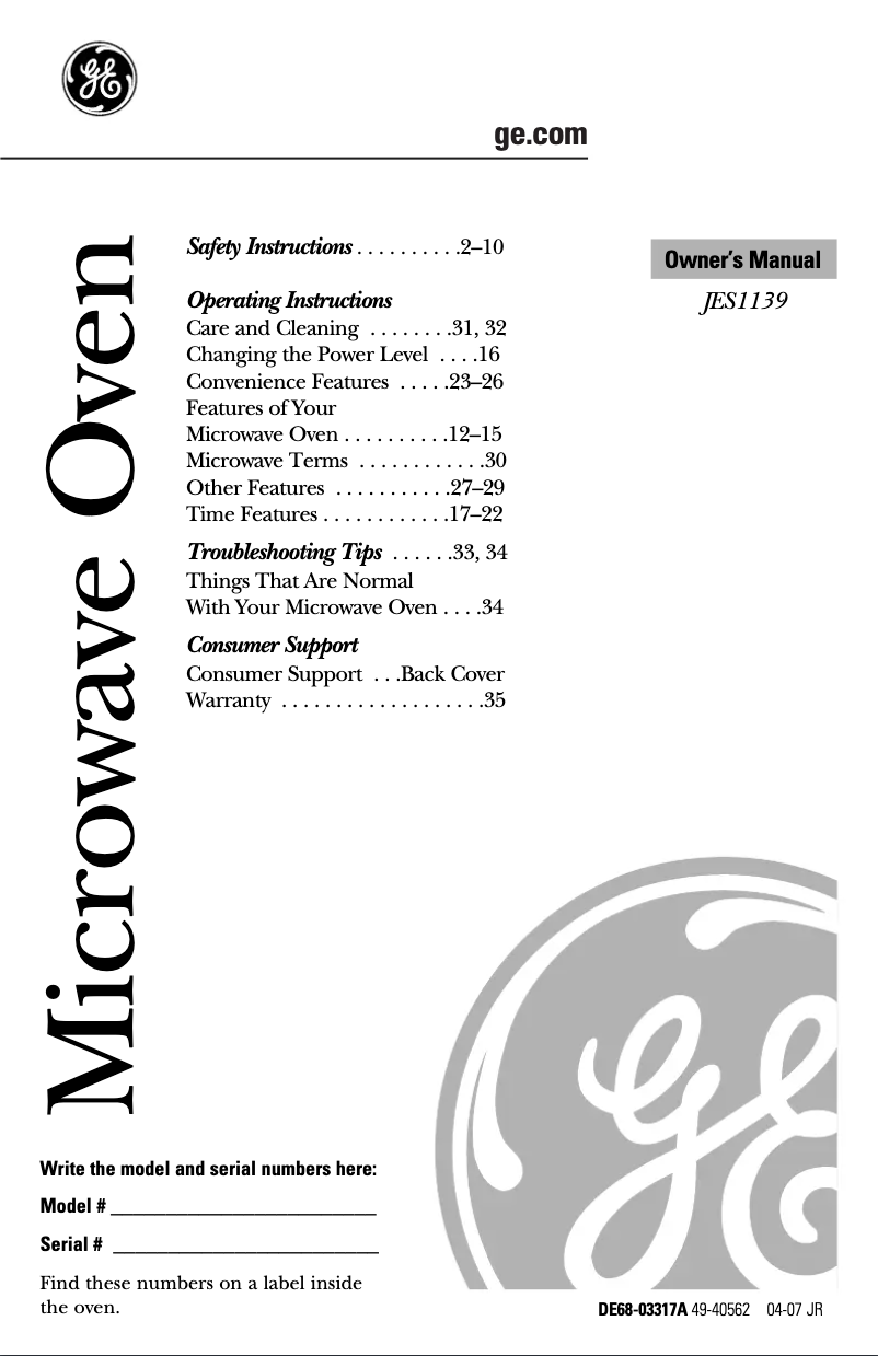 Image de la première page du manuel de l'appareil JES1139BL