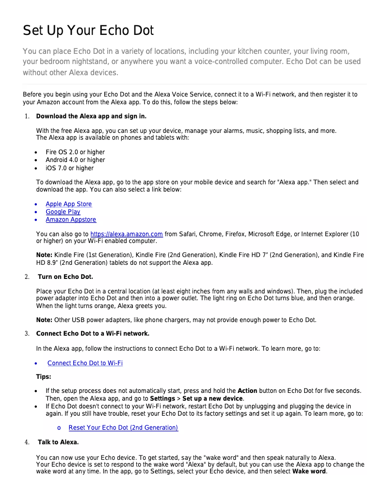 Page 1 de la notice Manuel utilisateur Amazon Echo Dot
