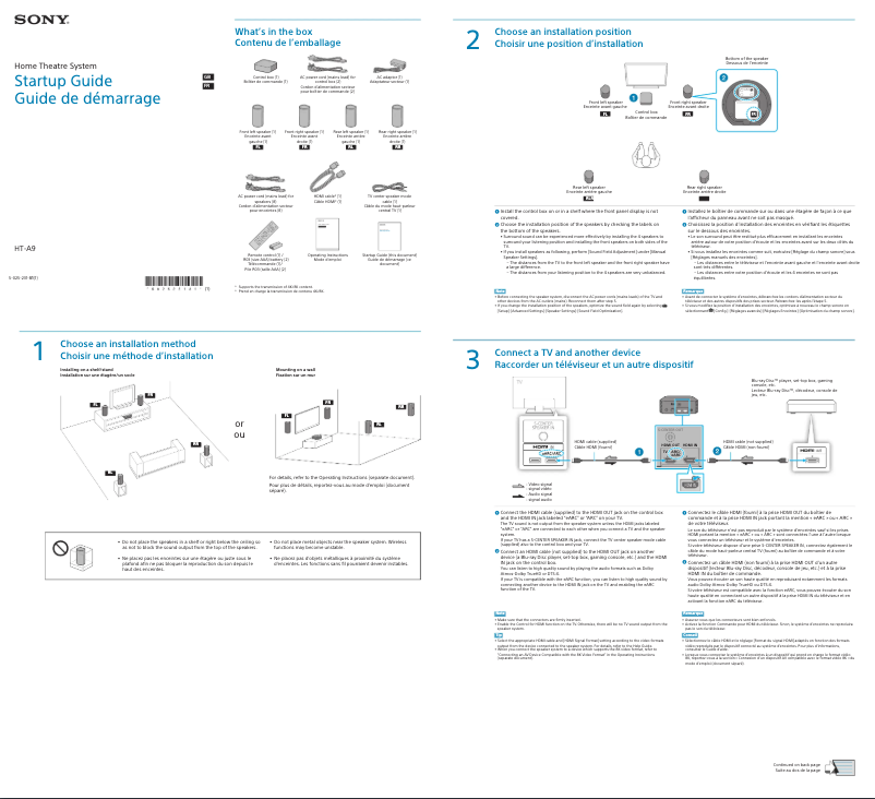 Page 1 de la notice Guide d'installation Sony HT-A9
