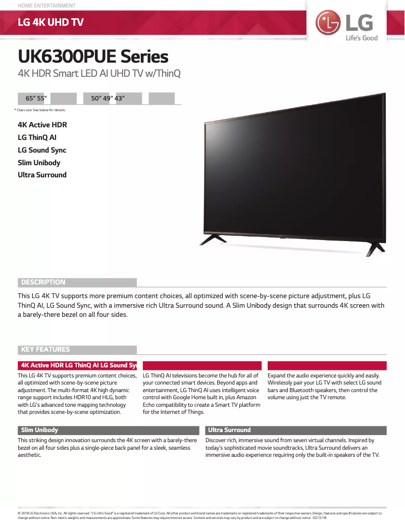 Page n°1 - Manuel utilisateur LG UK6300PUE