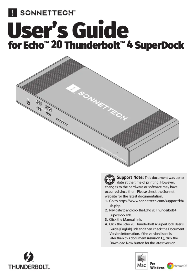 Page n°1 - Manuel utilisateur Sonnet Echo 20 Thunderbolt 4 SuperDock