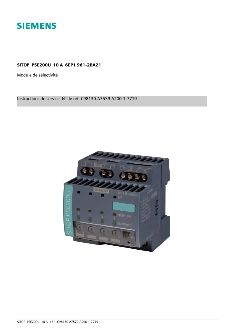 Page n°1 - Manuel utilisateur Siemens SITOP PSE200U 10 A