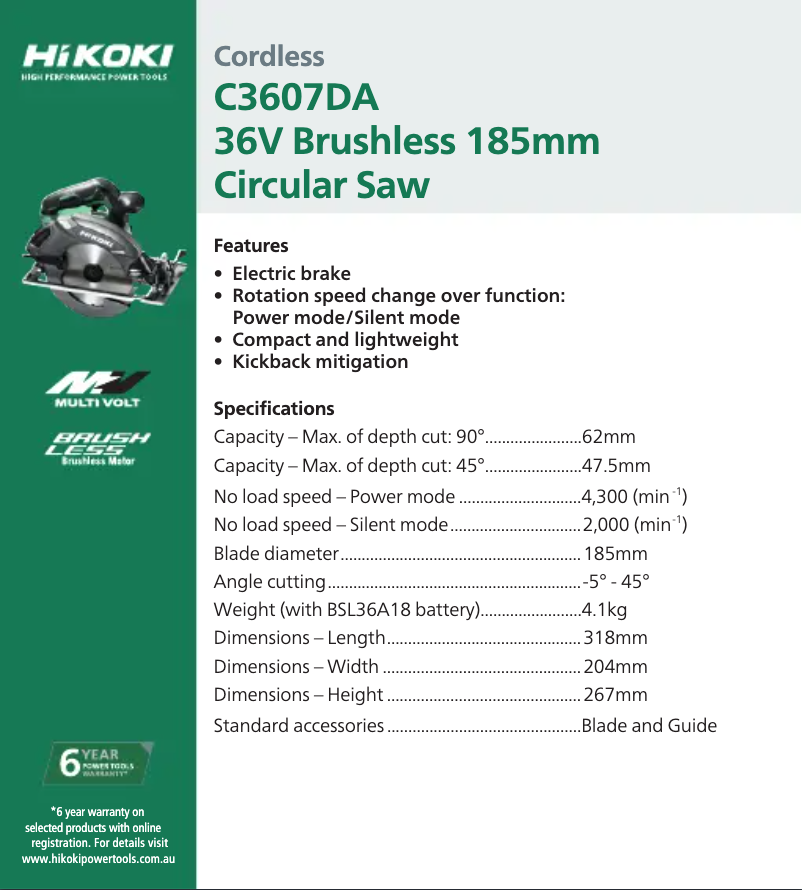 Page n°1 - Fiche technique HiKOKI C3607DA