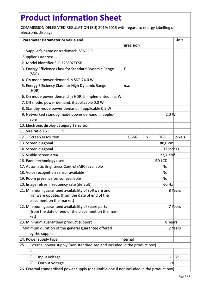 Imagen de la primera página del manual del dispositivo SLE 32S802TCSB